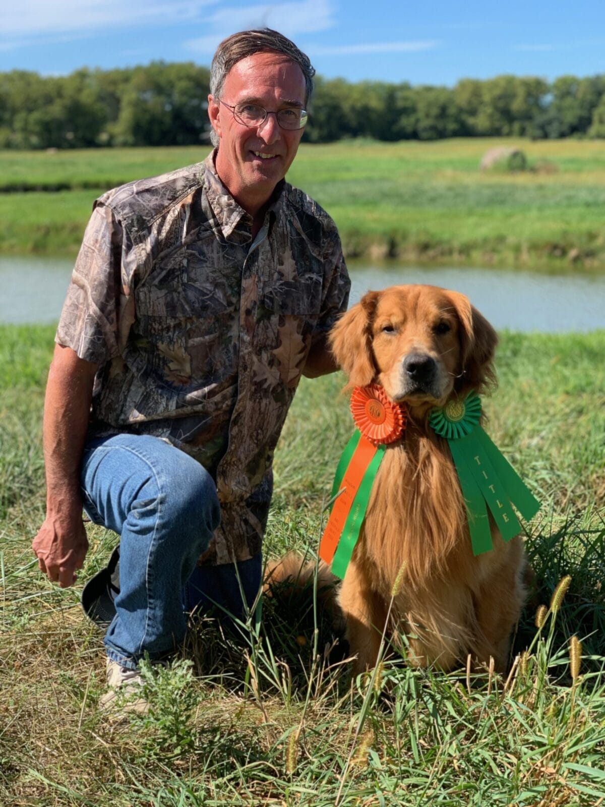 Photo of BISS GCH Forever’s For Love Of The Game JH, CD, VC, a Red Golden Retriever.